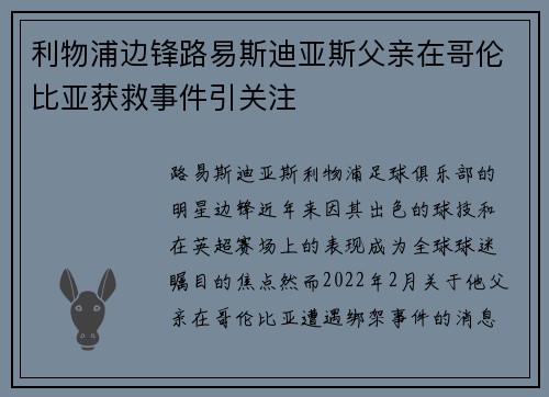 利物浦边锋路易斯迪亚斯父亲在哥伦比亚获救事件引关注 利物浦边锋路易斯迪亚斯父亲在哥伦比亚获救事件引关注